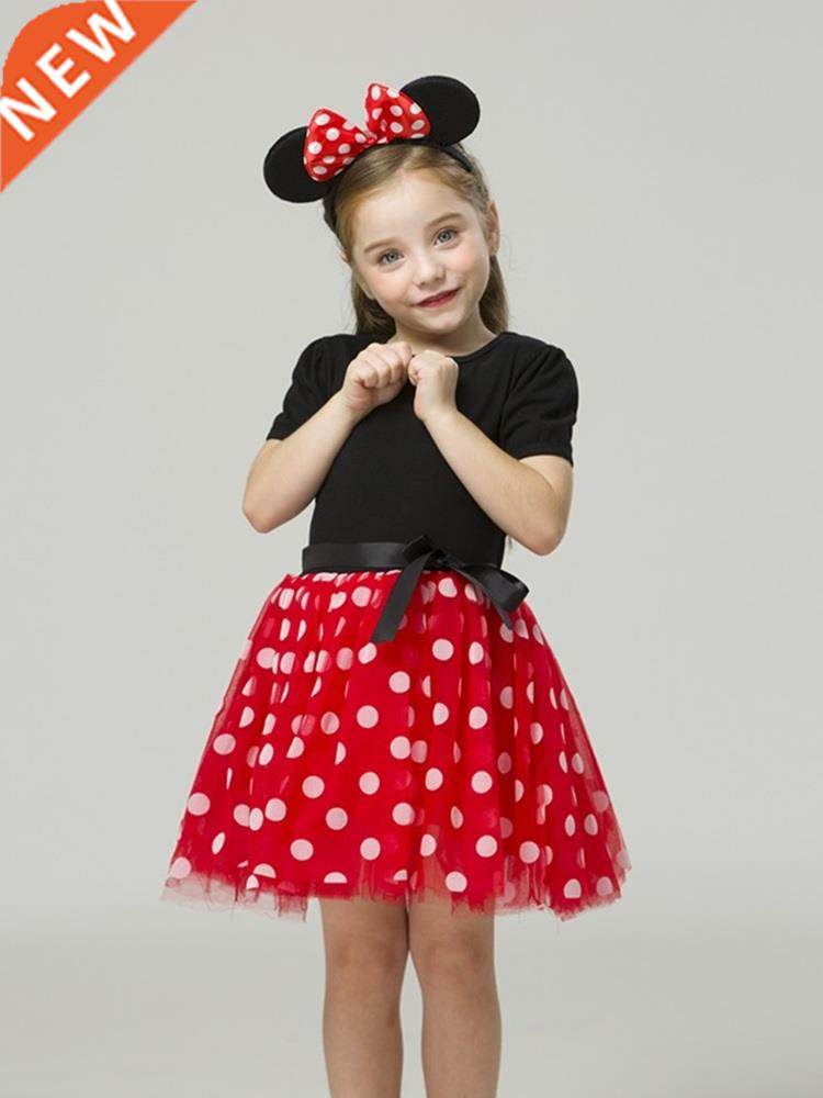 Girls Cosplay Cartoon Costume Kids Summer Short Sleeve Polka