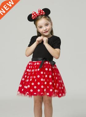 Girls Cosplay Cartoon Costume Kids Summer Short Sleeve Polka