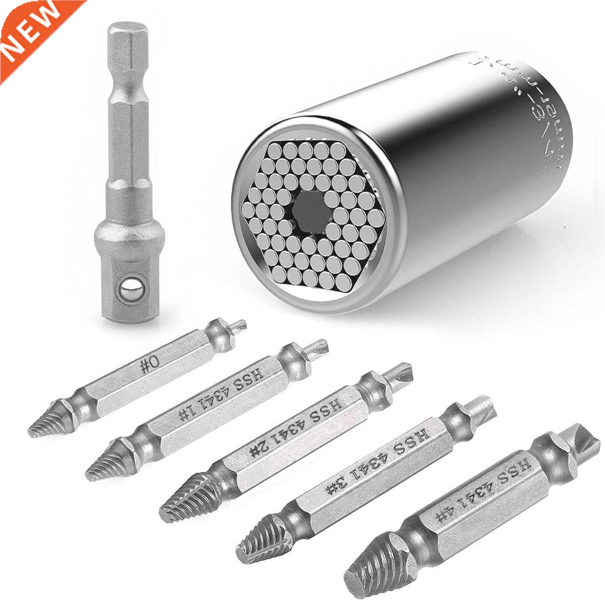 Socket Damaged Screw Extractor Set, 7mm19mm Socket Adapter W