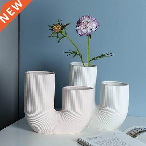 Ceramic Vase Pipeline U Type Stripe Desktop Decoration Flowe