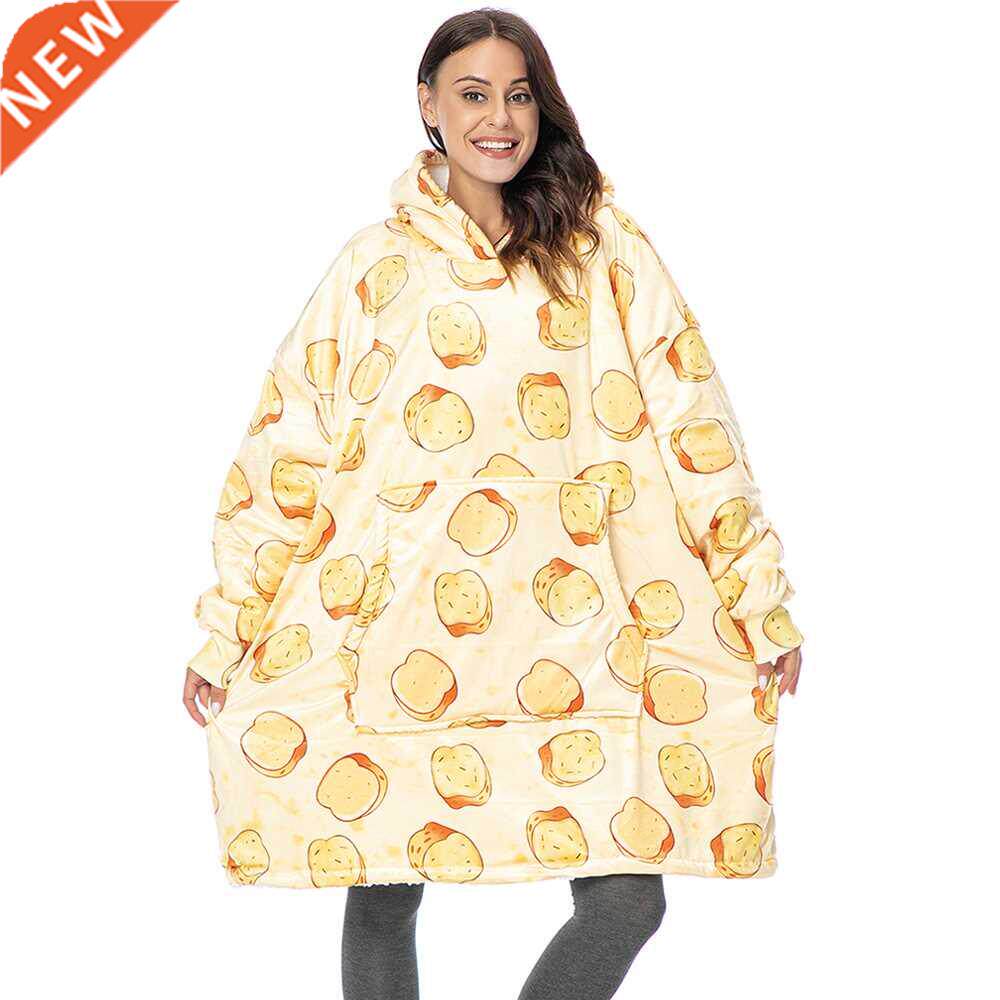 Pattern Oversized Hoodie Print Sweatshirt Women Winter Fleec