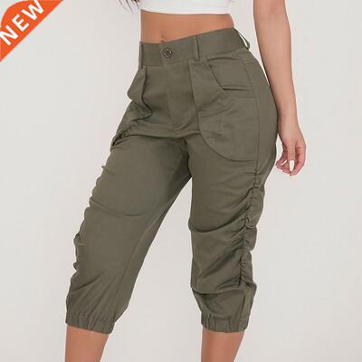 Women's Relaxed-fit Cargo Capri Pant Paper Bag High Waist Pe