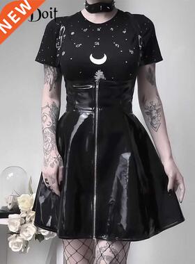 InsDoit Sreetwer Gothic Lether Blck Skirts Hrjuku Punk