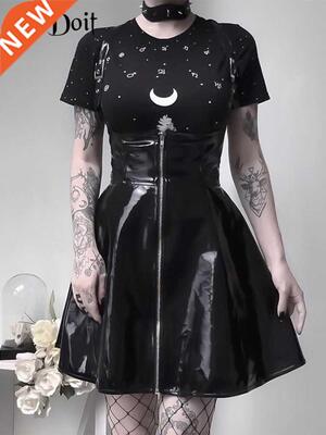 InsDoit Sreetwer Gothic Lether Blck Skirts Hrjuku Punk