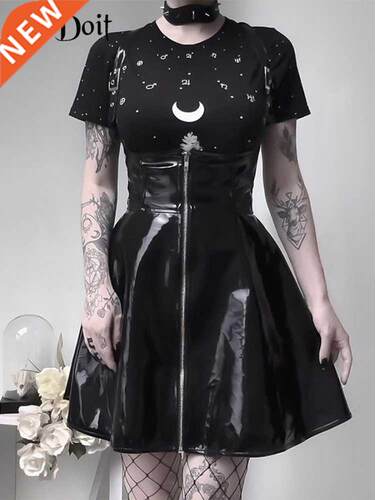 InsDoit Sreetwer Gothic Lether Blck Skirts Hrjuku Punk