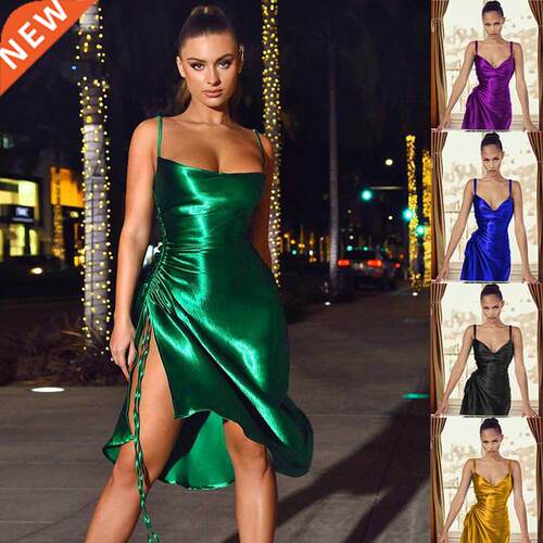 S-3xl Women's Plus-size halter dress with slit大码吊带连衣裙