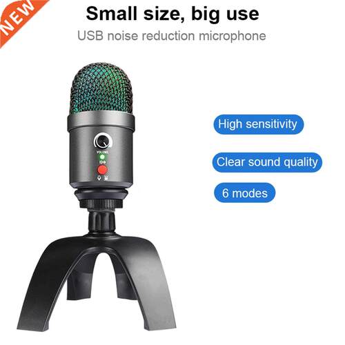USB Microphone RGB Lights with Stand Plug and Play Dual