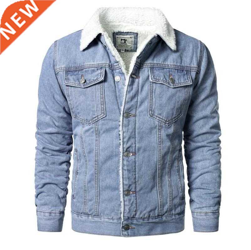 Men Denim Jackets Winter Fleece Blue Jeans Coats High Qualit
