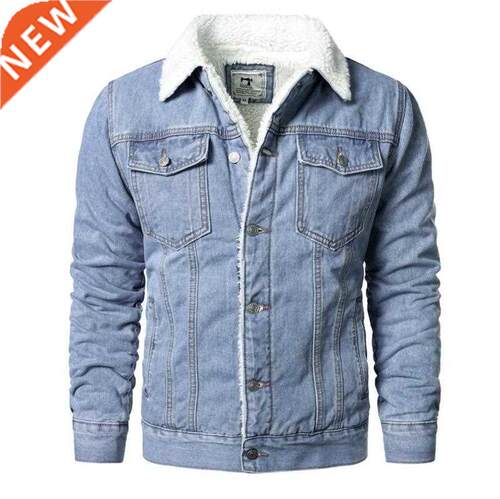 Men Denim Jackets Winter Fleece Blue Jeans Coats High Qualit