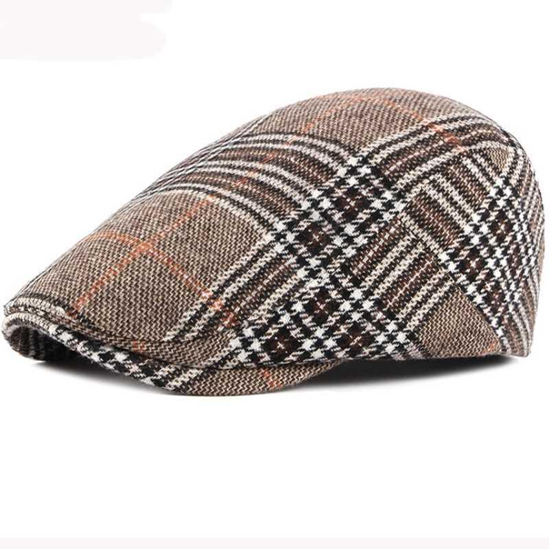 HT2836 Autumn Winter Hat Men Women Wool Beret Vintage Plaid
