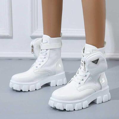 Black Punk Ankle Platform Motorcycle Martin Boots Women Lace