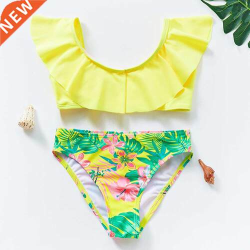 2022 New Girls Swimsuit 5-14Years Ruffle Style Two Piece Chi
