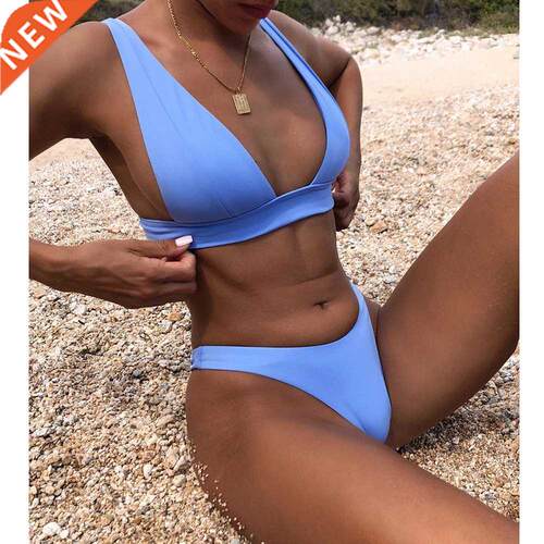 New Sexy Bikini 2021 Solid Swimsuit Women Swimwear Push Up B