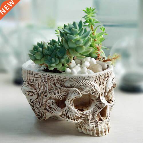 Resin Vases Desktop Plant Container Standing Skeleton Head