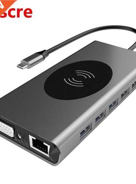 USB Type C HUB 15 in 1 USB3.0 Docking Station Wireless Charg