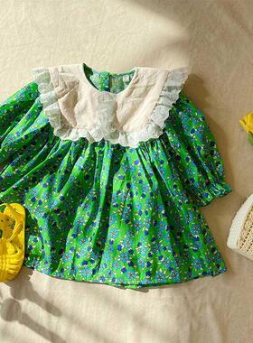 2022 Spring New Girls Long Sleeve Floral Princess Dress Cott