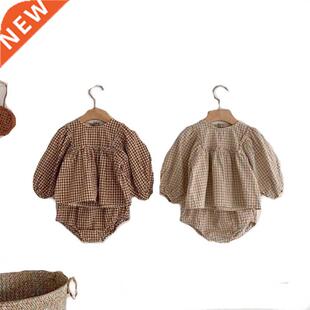 Baby Boys And Girls Plaid Clothes Set Autumn Baby Long Sleev