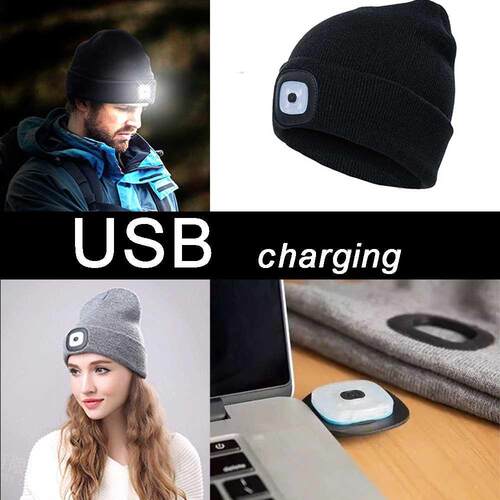 Mens Women Beanie Hat LED Light USB Rechargeable Battery Kni