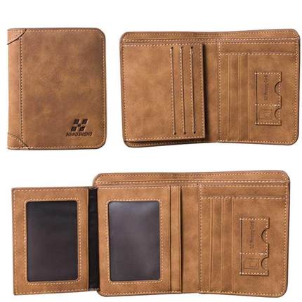 New Men's Wallet Short Frosted Leather Wallet Retro Three Fo