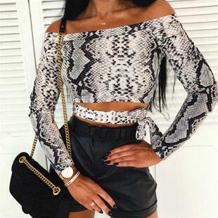 Women's Fashion Tops and Blouses Snakeskin Print Off Shoulde