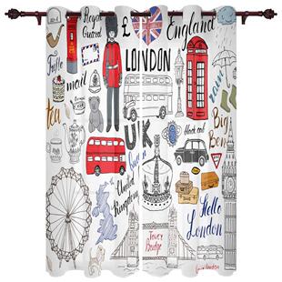 Cartoon London Cultural Graffiti Window Curtains Home Decor