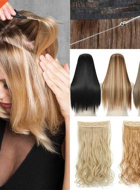 Hair Extensions No Clip in Fish Line False Hairpiece Synthet