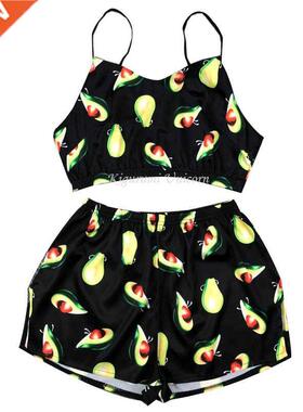 Sexy Pijamas Women Strap Pajama Set Silk Home Suit Animal Fr