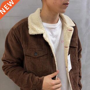 Men Corduroy Jacket Winter Warm Wool Coat Plus Lamb