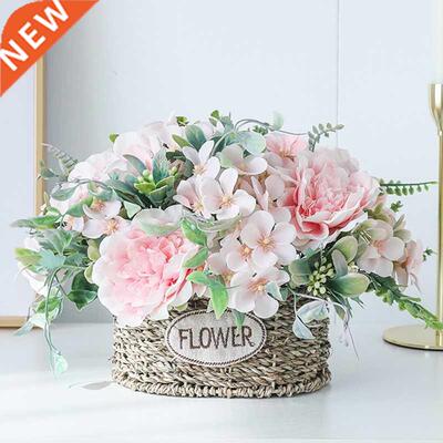 Rose Bouquet Artificial Peony Silk Flowers DIY Pink Hydrange