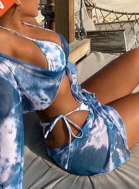 4 Piece Tie Dye Bikini Ladies Split Swimsuit Swimwear Women