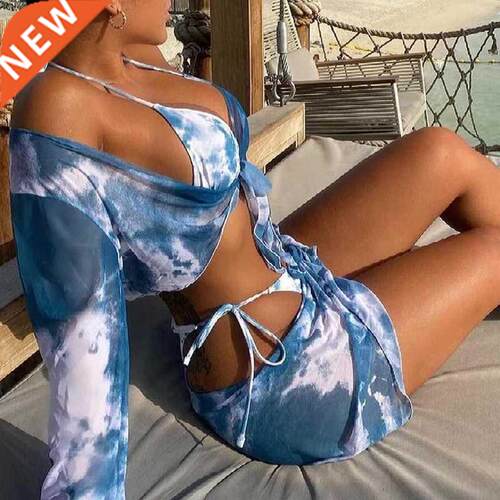 4 Piece Tie Dye Bikini Ladies Split Swimsuit Swimwear Women