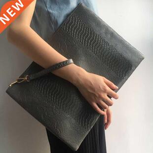 Fashion Large Gray Python Laptop Bag Zipper Clutch Pouch Bag