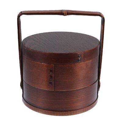 1Pc Wooden Food Box Portable Sushi Container Double Layer