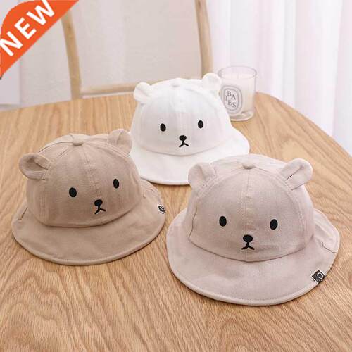 Cute Bear Embroidery Baby Bucket Hat With Ears Solid Color B