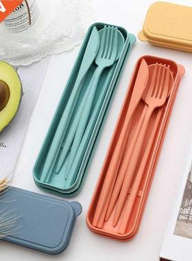 Spoon Fork Chopsticks Cutlery 4PCS/Set Wheat Straw Tableware