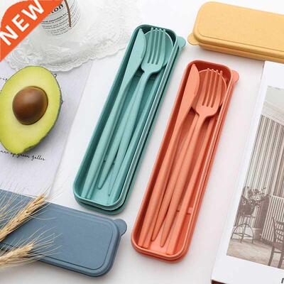 Spoon Fork Chopsticks Cutlery 4PCS/Set Wheat Straw Tableware
