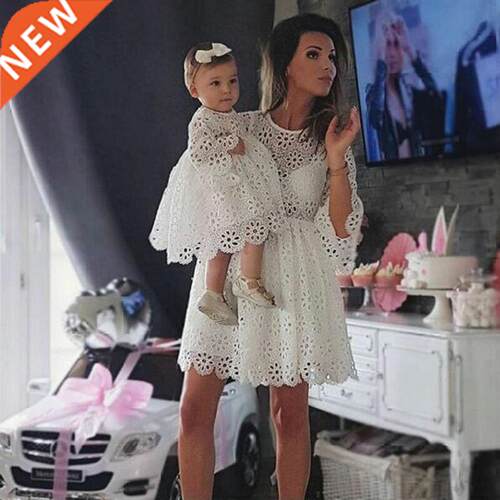 Fashion Family Matching Clothes Mother Daughter Dresses Whit