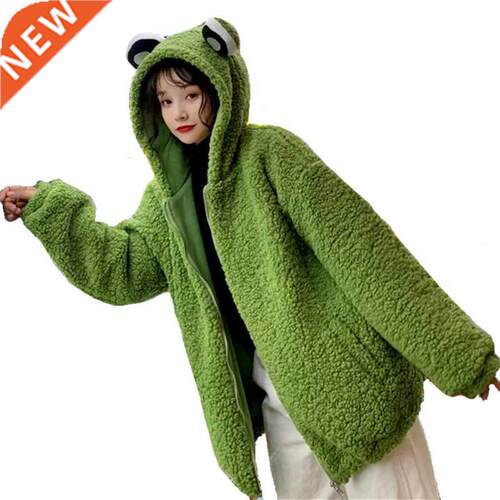 2021 Autumn Winter Frog Eyes Hooded Sweatshirt Zip-up Plush
