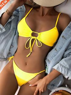 Sexy Bikini 2022 Plain Woman Summer Swimsuit Swimwear Women`