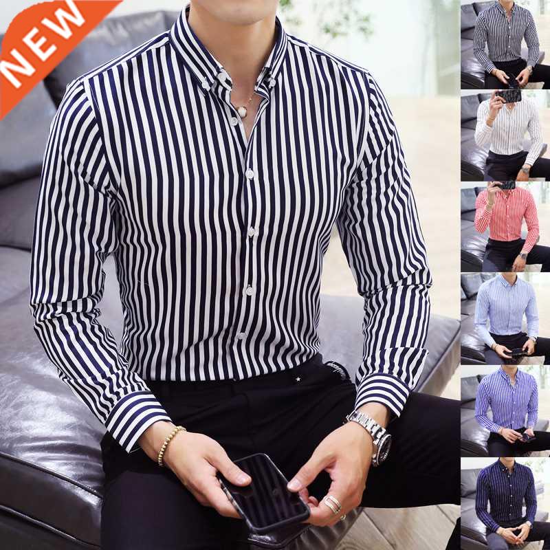 Cotton Oxford Mens Shirts High Quality Striped Business Casu