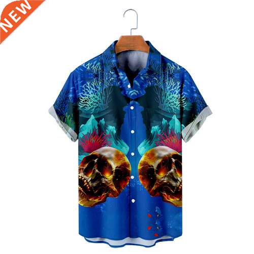 summer new yle skull figure loose short-sleeved shirt men