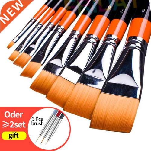 4/8 Pcs Nylon Hair Flat Peak Oil Painting Brushes Acrylic DI