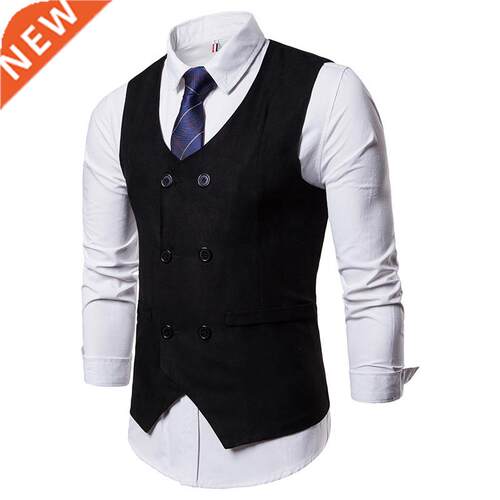 LUCLESAM Men Suit Vest Casual Business Double Breasted Waist