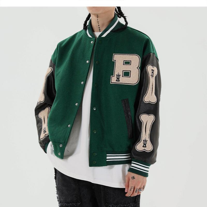 Mens Jackets Bone Letter Patchwork Hajuku Korea Style High