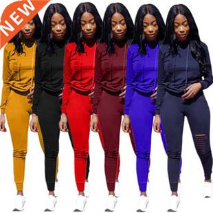 The new 2021 solid-color sports burning hooded women's suit
