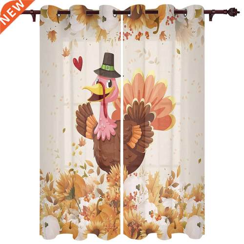 Thanksgiving Leaves Pumpkin Turkey Window Curtains Kitchen