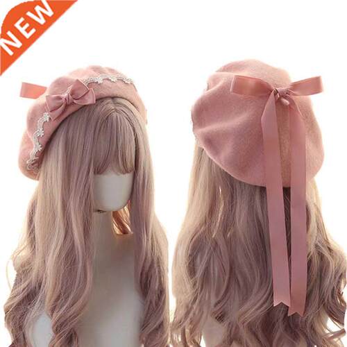 Lolita Girls Cute Bowkont Beanie Women Casual Beret Hat Pain