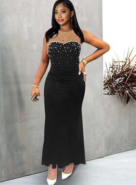S-4xl Large black Strapless Fishtail Dress for ladies