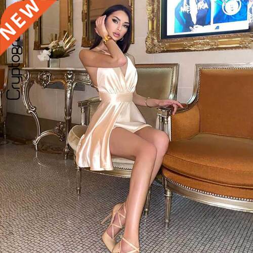 Cryptographic Satin Sexy Backless Sleeveless Party Night Clu