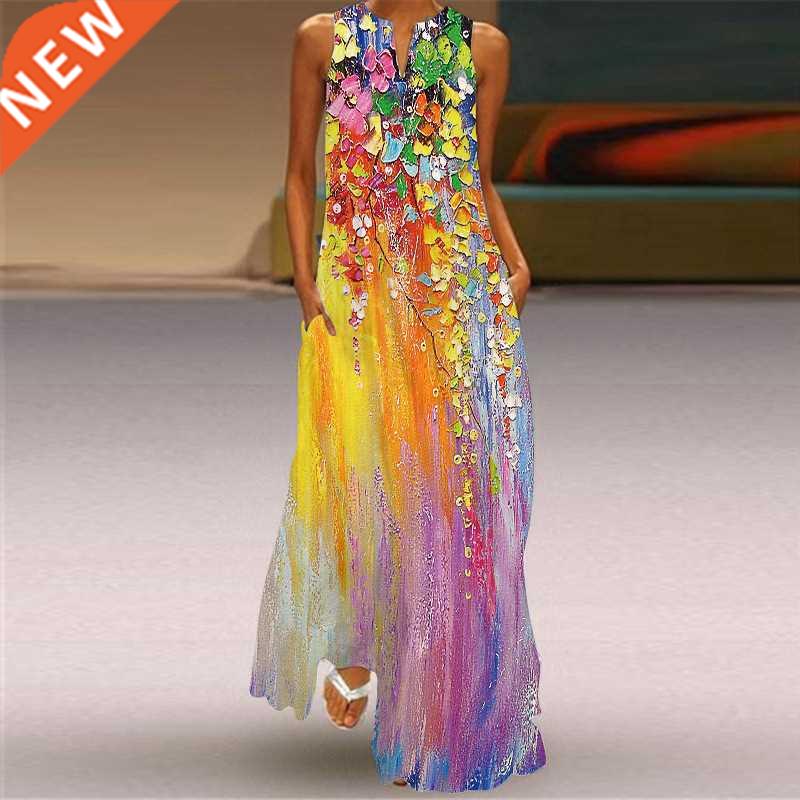 New Fashion Print Summer Dress Casual Sexy Boho Beach Dress